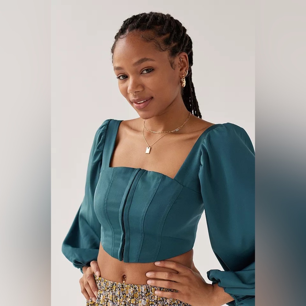 Teal bustier long sleeve cropped top